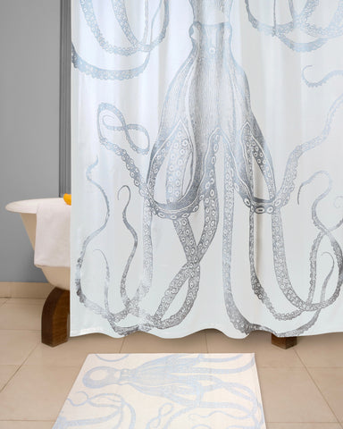 Octopus Silver Metallic Shower Curtain 72"x72"
