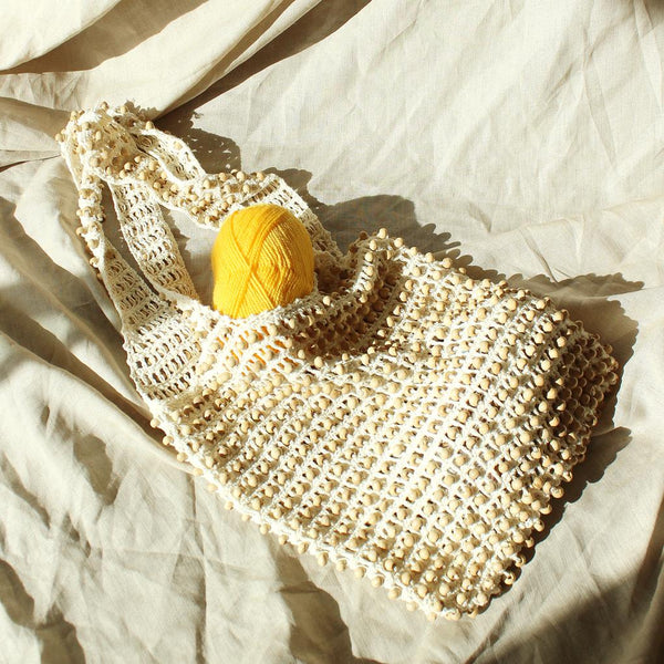 Karma Wooden Crochet Beads Bag in Natural White