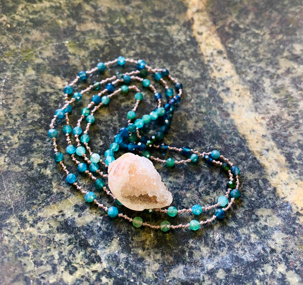 Sahara Shell and Blue/Green Tourmaline Necklace 18-20"